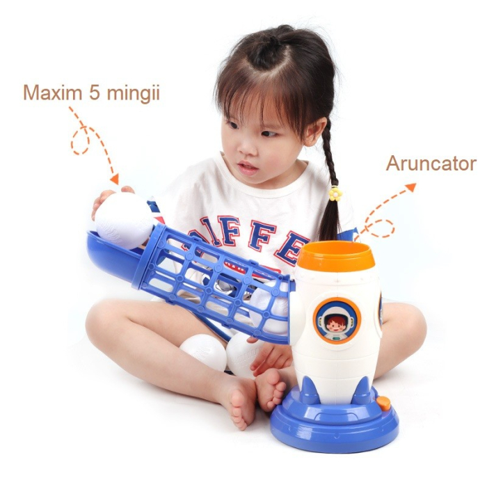 Joc de Baseball Interactiv, Lansator , Aruncare prin Buton de Lansare pe Bata, Include Bata si 5 Mingii, 37 x 23 x 16 cm Baza, 59 cm Bata, Multicolor [6]