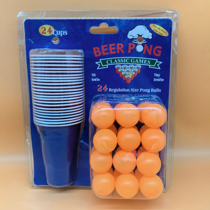 Joc de Baut BEER PONG, , Set din 24 Mingi de Tenis si 24 Pahare Reutilizabile, Joc Interactiv pentu Adulti, Albastru Portocaliu [5]