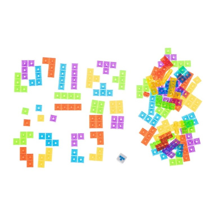 Joc de inteligenta Tetris puzzle tangram , 70 de piese multicolore, 3D, montessori, interactiv, din plastic, zar inclus, sac depozitare piese, varsta peste 6 ani, 23 x 19.8 x 5 cm, cadru albastru [5]