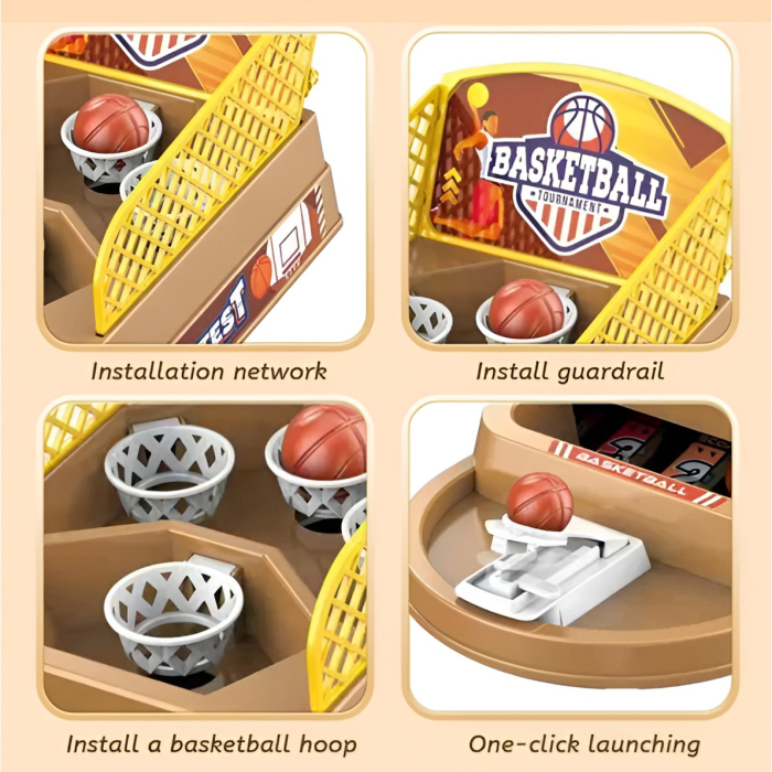 Joc de Masa Mini Baschet Interactiv pentru Copii, , 4 Cosuri, 3 Mingi Incluse, 23.5x11.5x14 cm, Maro [5]