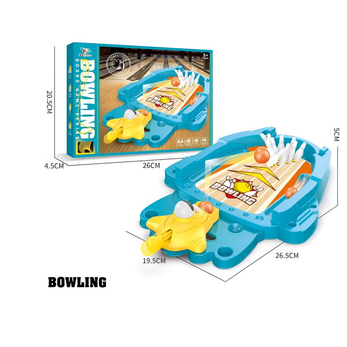 Joc de Masa Mini Bowling Interactiv pentru Copii, , Mingi si Figurine Incluse, 26.5x19.5x5 cm, Albastru [4]