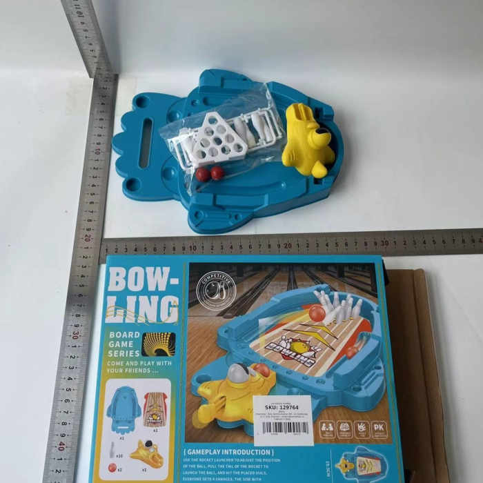 Joc de Masa Mini Bowling Interactiv pentru Copii, , Mingi si Figurine Incluse, 26.5x19.5x5 cm, Albastru [5]