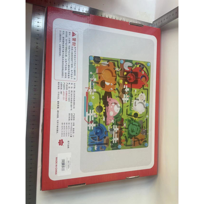 Joc Montessori de Sortare Culori, , Creion Magnetic, Tip Labirint Ilustrat, din Lemn, Model Ferma, 39x29x1.5 cm [2]