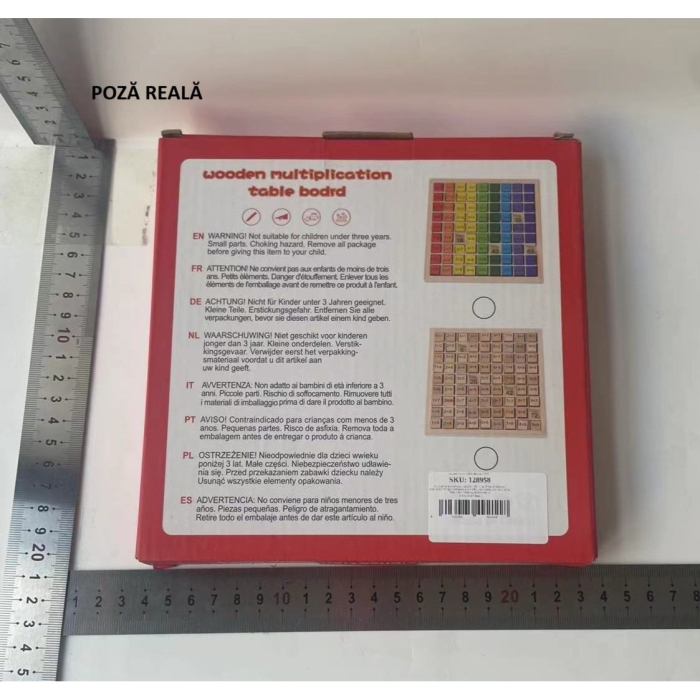 Joc Montessori din Lemn, , Tabla Inmultirii, Blocuri, Tabel de Multiplicare pana la 9x9, Multicolor, 18x18x1.5 cm [11]