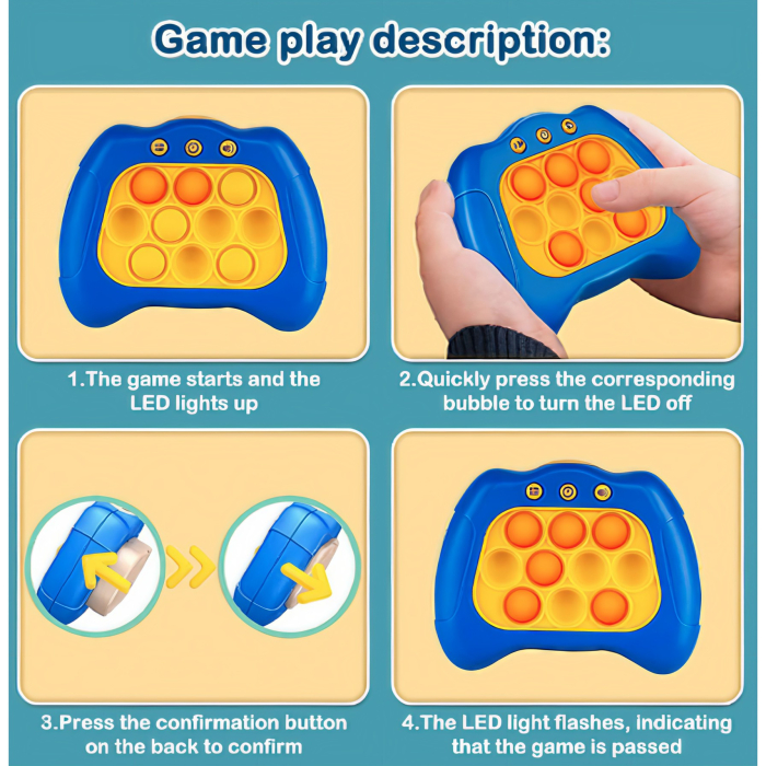 Joc Pop It, , consola, joc interactiv, antistres, cu baterii, Abs si silicon, Albastru, 12 x 10 x 5.8 cm [4]