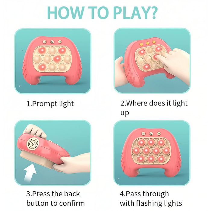 Joc Pop It, , consola, joc interactiv, antistres, cu baterii, Abs si silicon, Roz, 12 x 10 x 5.8 cm [3]