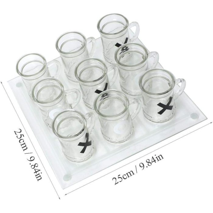 Joc X si O , cu Mini Halbe din Sticla, 25 x 25 cm, pentru Petreceri, Decor, Cadouri, Transparent [5]