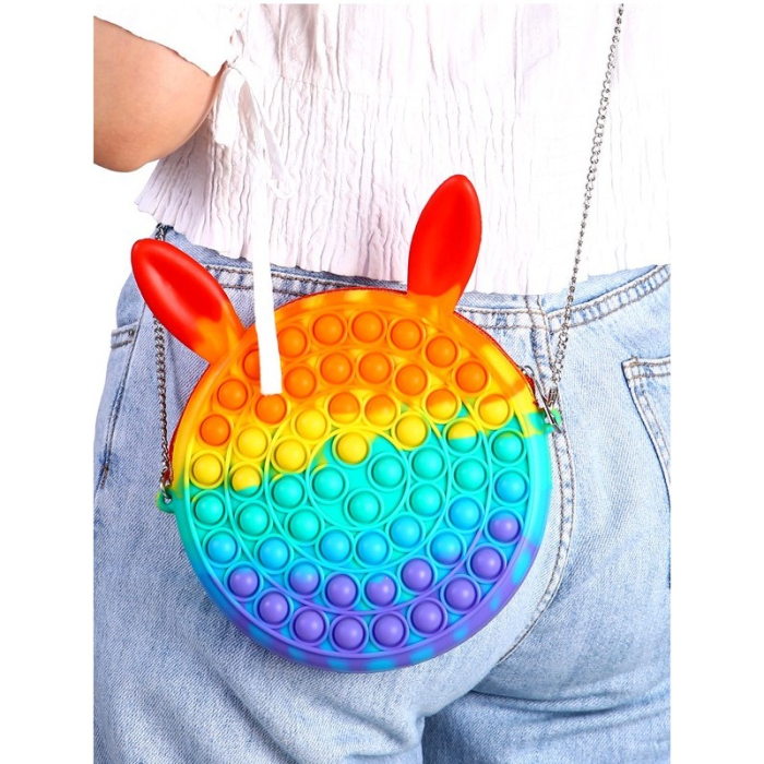 Jucarie antistres din silicon , Geanta Pop It, Iepuras, 16 cm, Curcubeu [3]