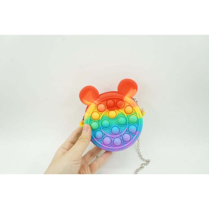 Jucarie antistres din silicon , Pop it Now and Flip It ,Mini Geanta, Soricel, 6 cm, Curcubeu [3]