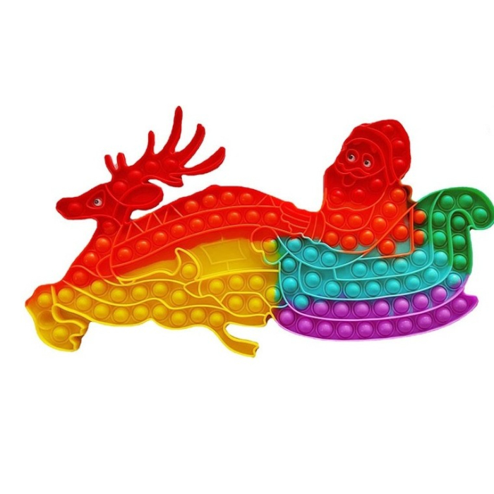 Jucarie Antistres, , Tip Pop It Now and Flip It, Sania Lui Mos Craciun cu Renul, 42 x 21 cm, Multicolor [1]
