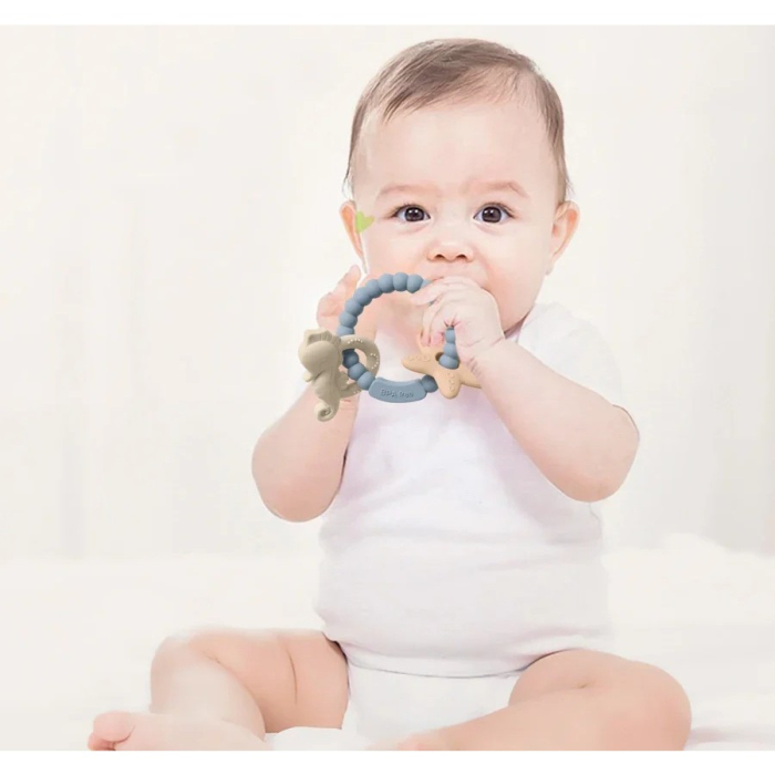 Jucarie Dentitie Bebelusi, , Tip Bratara, Model Calut si Stea de Mare, + 3 luni, din Silicon, fara BPA, 8.1 x 8.1 x 1.2 cm, Albastru [6]