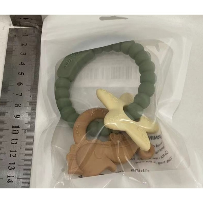 Jucarie Dentitie Bebelusi, , Tip Bratara, Model Calut si Stea de Mare, + 3 luni, din Silicon, fara BPA, 8.1 x 8.1 x 1.2 cm, Verde [2]