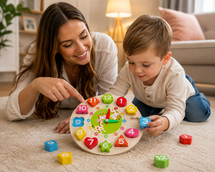 Jucarie Educativa Montessori Ceas Girafa din Lemn, 12 Piese, +36 Luni, 17 cm, Multicolor, ORIGINAL DEALS [5]