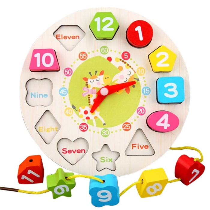 Jucarie Educativa Montessori Ceas Girafa din Lemn, 12 Piese, +36 Luni, 17 cm, Multicolor, ORIGINAL DEALS [2]