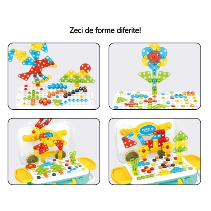 Jucarie educativa pentru copii, , Set 258 piese, 6 in 1, Valiza cu bormasina, Multicolor [6]