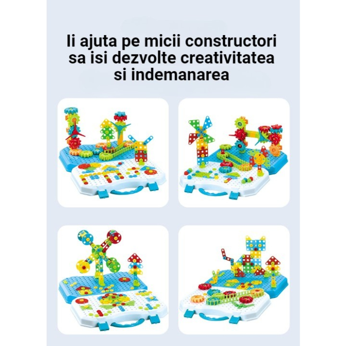 Jucarie Educativa Si Interactiva, , Set De Constructie Puzzle Din ABS Cu Bormasina Pentru Dezvoltatea Creativitatii Si A Indemanarii 2D si 3D, Valiza, +3, 31x7x25 cm, 336 Piese [7]
