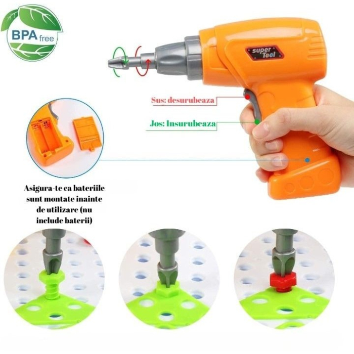 Jucarie Educativa Si Interactiva, , Set De Constructie Puzzle Din ABS Cu Bormasina Pentru Dezvoltatea Creativitatii Si A Indemanarii 2D si 3D, Valiza, +3, 31x7x25 cm, 338 Piese [3]