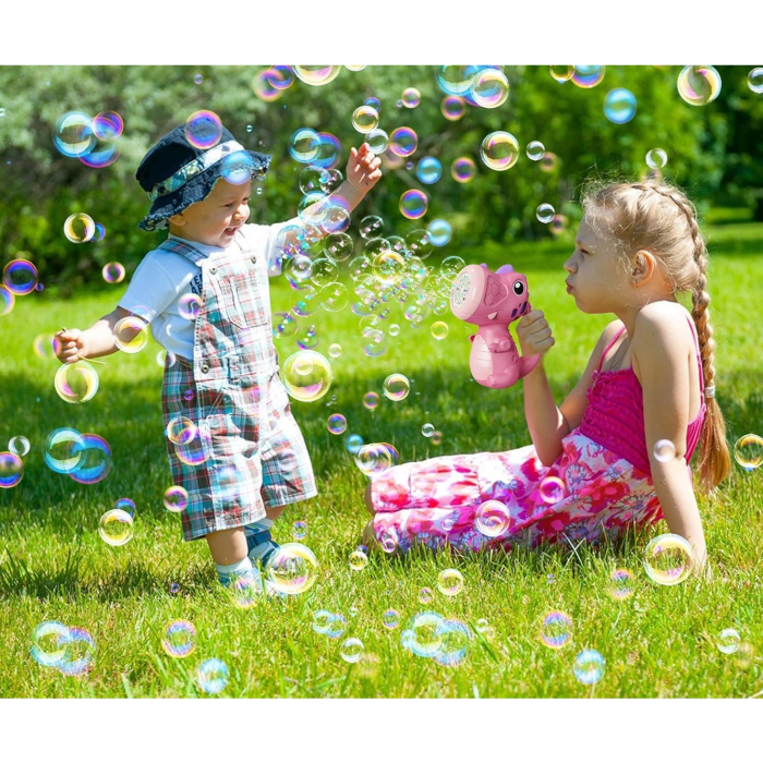 Jucarie Interactiva pentru Baloane de Sapun, , Sunete si Lumini, Model Dinozaur, cu 8 Orificii, 15 x 8.5 x 18.5, Roz [2]