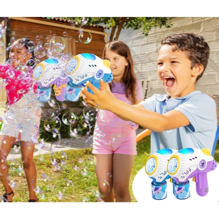Jucarie Interactiva pentru Baloane de Sapun, , Sunete si Lumini, Model Pistol, cu 8 Orificii, 20.6 x 9.4 x 21 cm, Albastru [2]