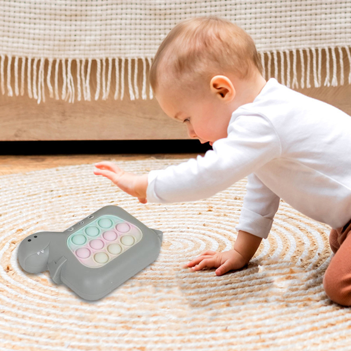 Jucarie Interactiva Pop It Whack A Mole, , Tip Consola, Anti-Stres, 4 Moduri de Joc, din ABS si Silicon, +3 Ani, Model Dinozaur, Gri [6]