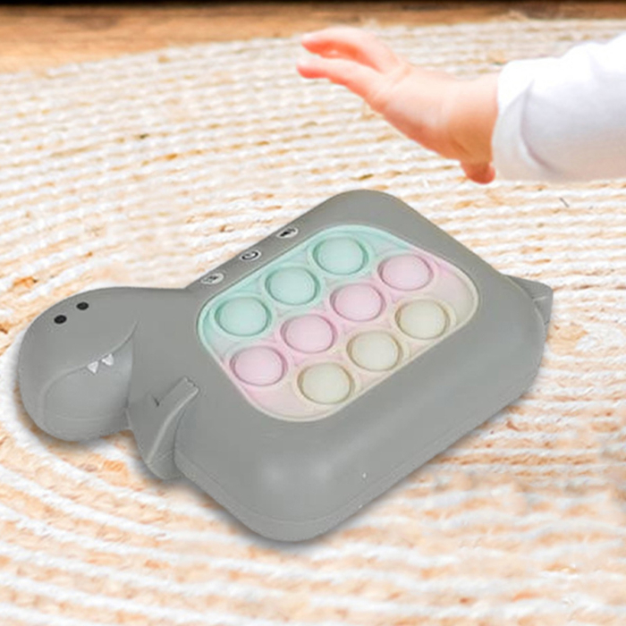 Jucarie Interactiva Pop It Whack A Mole, , Tip Consola, Anti-Stres, 4 Moduri de Joc, din ABS si Silicon, +3 Ani, Model Dinozaur, Gri [5]