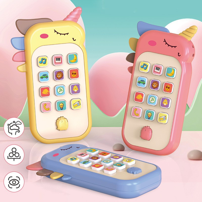 Jucarie Interactiva, , Telefon Inteligent, Model Unicorn, Functii Educative, Muzicale si Voce, 4-6 ani, 19 x 11.5 cm, din Plastic, Galben [2]
