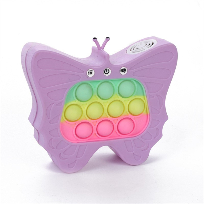 Jucarie Interactiva Tip Consola pentru Copii, , Diferite Moduri de Joc, 120 Nivele, Material ABS/silicon, Sunete si Lumini, 12 x 5.5 x 13.5 cm, Model Fluture, Mov [4]