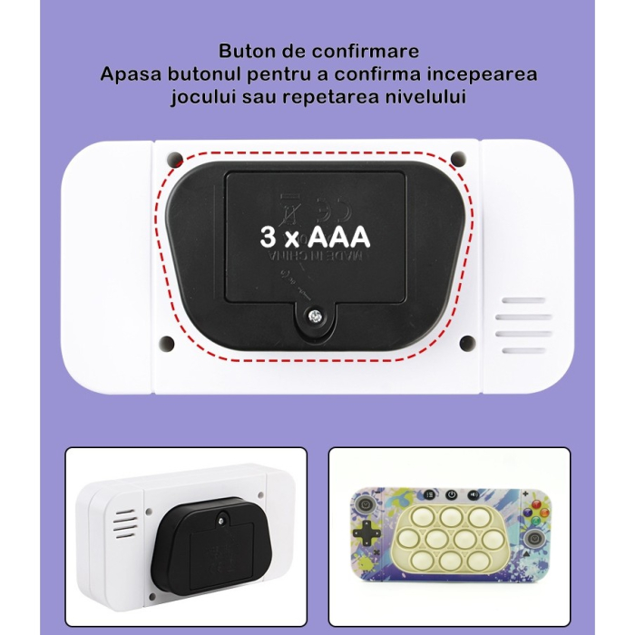 Jucarie interactiva tip consola pentru copii , speed push whack-a-mole, joc de viteza pop it, material ABS/silicon, cu nivele, sunete si lumini, 15.5 x 7.6 x 5.3 cm, model culori, multicolor [5]