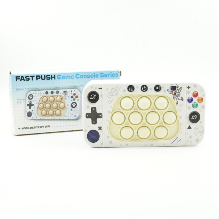 Jucarie interactiva tip consola pentru copii , speed push whack-a-mole, joc de viteza pop it, material ABS/silicon, cu nivele, sunete si lumini, 15.5 x 7.6 x 5.3 cm, model astronaut, alb [4]
