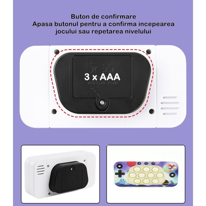Jucarie interactiva tip consola pentru copii , speed push whack-a-mole, joc de viteza pop it, material ABS/silicon, cu nivele, sunete si lumini, 15.5 x 7.6 x 5.3 cm, model spatiu, multicolor [6]