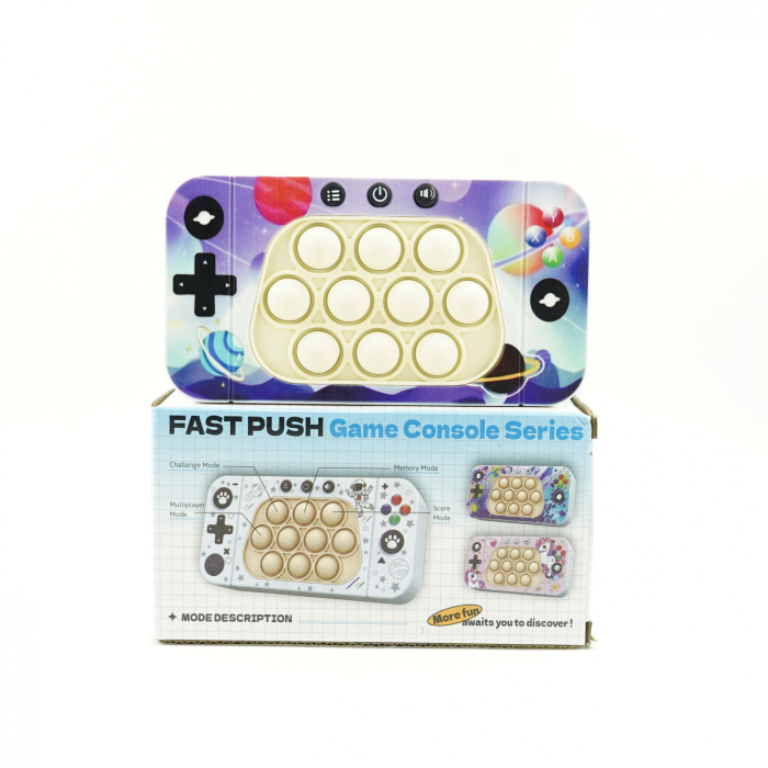 Jucarie interactiva tip consola pentru copii , speed push whack-a-mole, joc de viteza pop it, material ABS/silicon, cu nivele, sunete si lumini, 15.5 x 7.6 x 5.3 cm, model spatiu, multicolor [3]