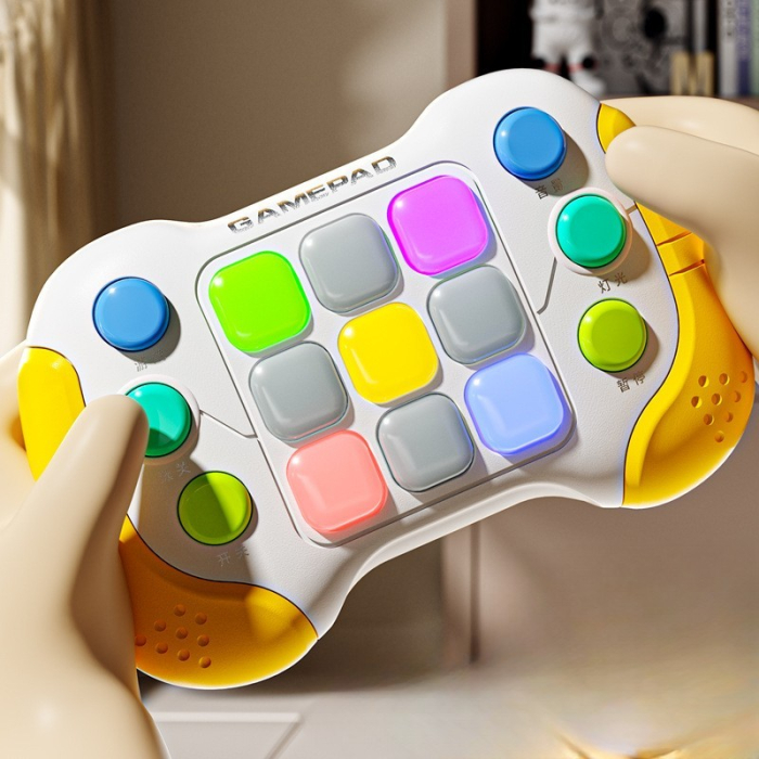 Jucarie Interactiva , Tip Consola Pop It, 6 butoane functionale, 5 Moduri de Joc, 600 Niveluri, + 3 ani, Galben/Gri [3]