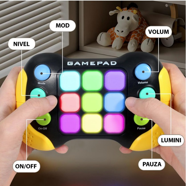 Jucarie Interactiva , Tip Consola Pop It, 6 butoane functionale, 5 Moduri de Joc, 600 Niveluri, + 3 ani, Galben/Negru [6]