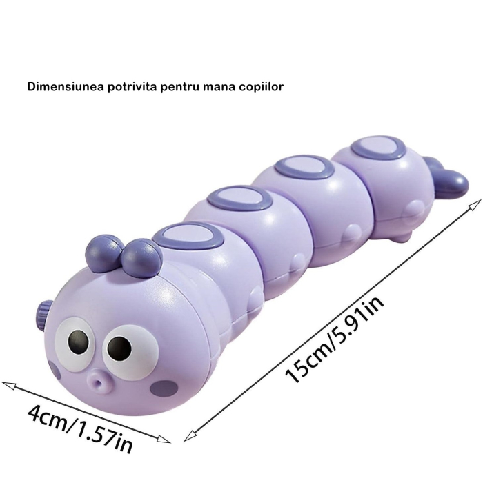 Jucarie mecanica pentru copii , omida haioasa, cu cheita, distractiva, se taraste, se misca, 15 x 4 cm, mov [3]