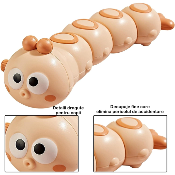 Jucarie mecanica pentru copii , omida haioasa, cu cheita, distractiva, se taraste, se misca, 15 x 4 cm, portocaliu [3]