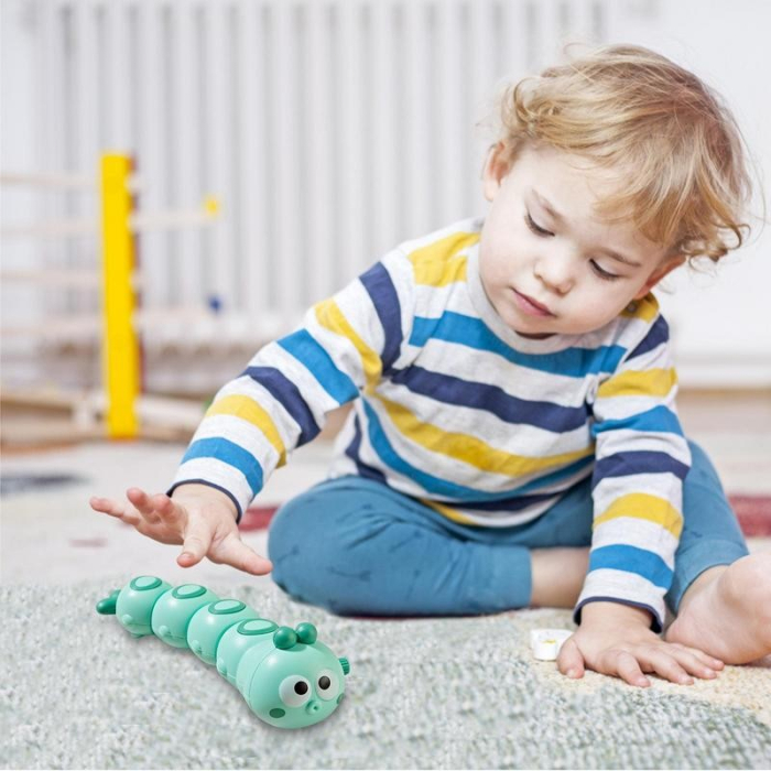 Jucarie mecanica pentru copii , omida haioasa, cu cheita, distractiva, se taraste, se misca, 15 x 4 cm, verde [8]