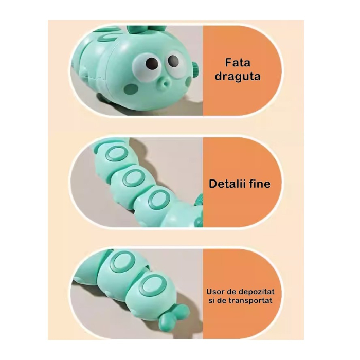 Jucarie mecanica pentru copii , omida haioasa, cu cheita, distractiva, se taraste, se misca, 15 x 4 cm, verde [4]