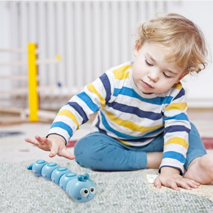 Jucarie mecanica pentru copii , omida haioasa, material ABS, cu cheita, distractiva, se taraste, se misca, 15 x 4 cm, albastru [3]