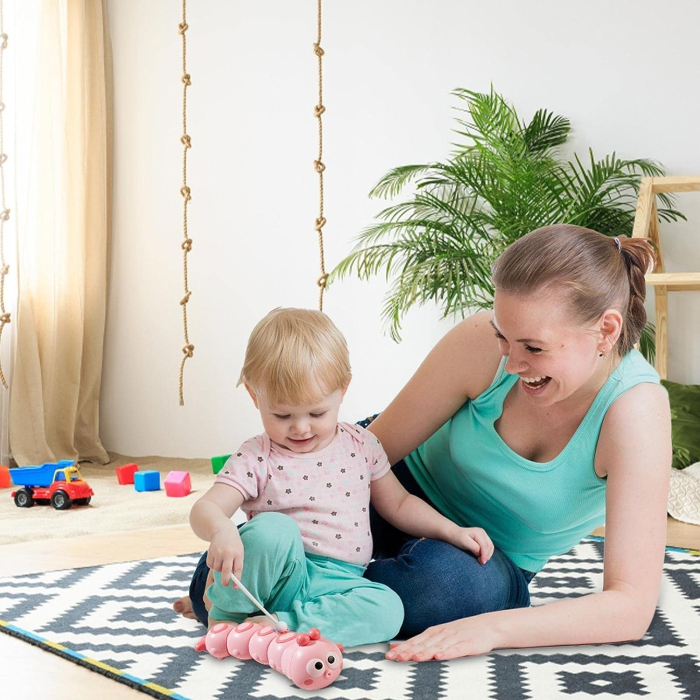 Jucarie mecanica pentru copii , omida haioasa, material ABS, cu cheita, distractiva, se taraste, se misca, 15 x 4 cm, roz [3]