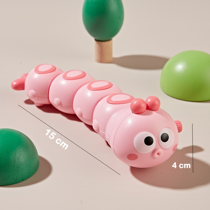 Jucarie mecanica pentru copii , omida haioasa, material ABS, cu cheita, distractiva, se taraste, se misca, 15 x 4 cm, roz [6]