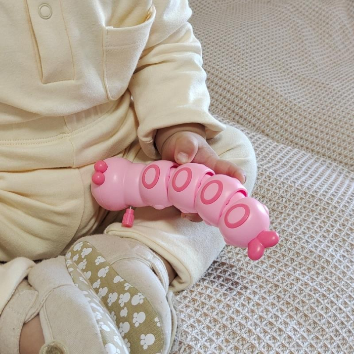 Jucarie mecanica pentru copii , omida haioasa, material ABS, cu cheita, distractiva, se taraste, se misca, 15 x 4 cm, roz [4]