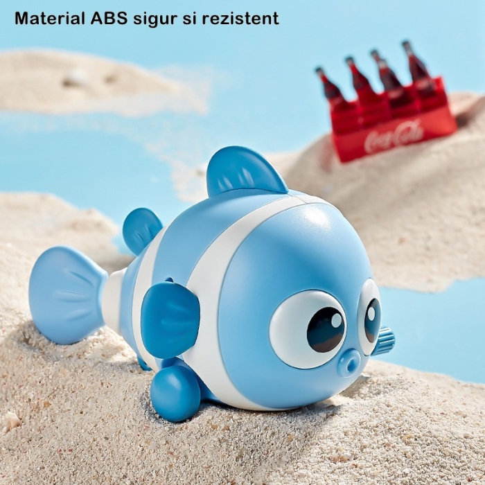 Jucarie mecanica pentru copii , pestisor haios, cu cheita, distractiv, se taraste, se misca, 11 x 9 x 7.5 cm cm, albastru [7]