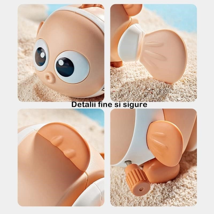 Jucarie mecanica pentru copii , pestisor haios, cu cheita, distractiv, se taraste, se misca, 11 x 9 x 7.5 cm cm, portocaliu [5]