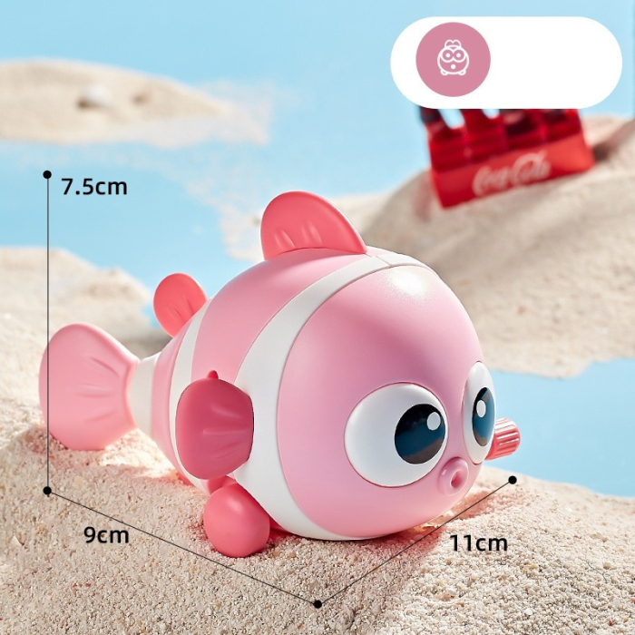 Jucarie mecanica pentru copii , pestisor haios, cu cheita, distractiv, se taraste, se misca, 11 x 9 x 7.5 cm cm, roz [4]