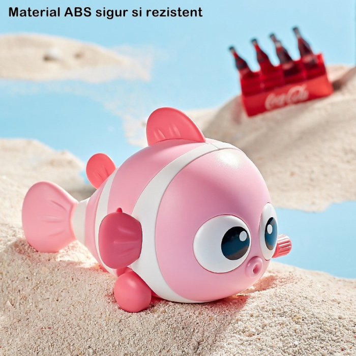 Jucarie mecanica pentru copii , pestisor haios, cu cheita, distractiv, se taraste, se misca, 11 x 9 x 7.5 cm cm, roz [6]