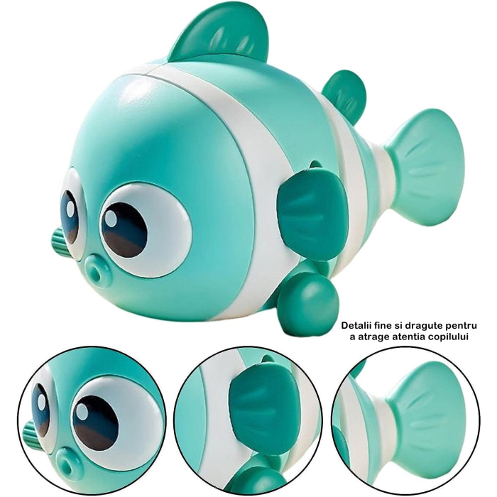 Jucarie mecanica pentru copii , pestisor haios, cu cheita, distractiv, se taraste, se misca, 11 x 9 x 7.5 cm cm, verde [4]