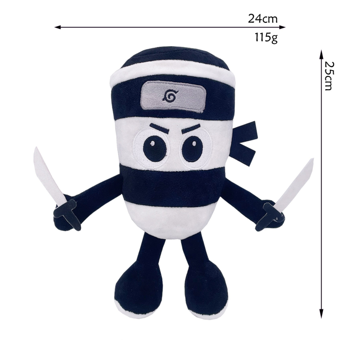 Jucarie Moale de Plus Italian Brainrot, , cu Agatatoare, Model Ninja Spadellini Silenzioso, Jucarie Moale pentru Copii, 25 x 24 cm, Albastru Alb [2]