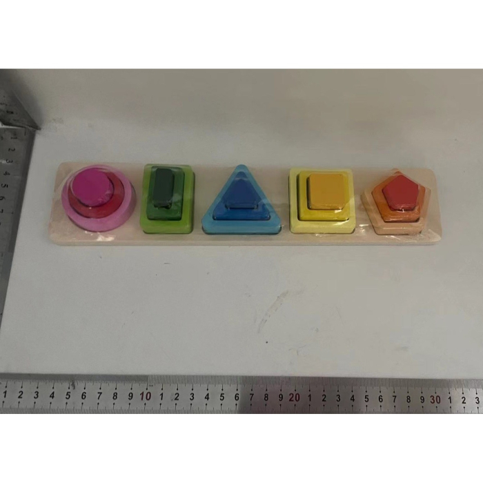 Jucarie Montessori din Lemn, , Tip Puzzle, cu 5 Forme Asimetrice, 15 Piese, Educativa, Interactiva, Creativa, Model Forme Geometrice, Materiale Non Toxice, +2 Ani, 29x6.5 cm, Multicolor [15]