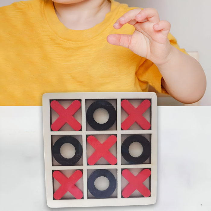 Jucarie Montessori Tic Tac Toe, , Educativa, Interactiva, din lemn, X si O, 9 Piese, 14.3x14.3 cm, Negru Rosu [5]