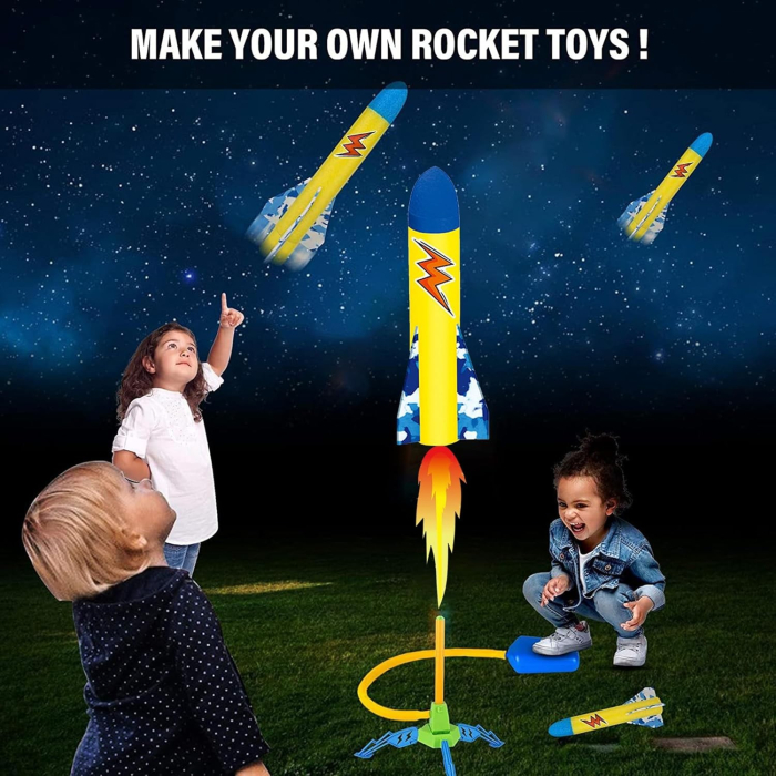 Jucarie pentru Copii, , Lansator de Rachete cu Piciorul, un Singur Lansator, 3 Rachete cu Lumini, 40.5 cm Inaltime, Multicolor [9]